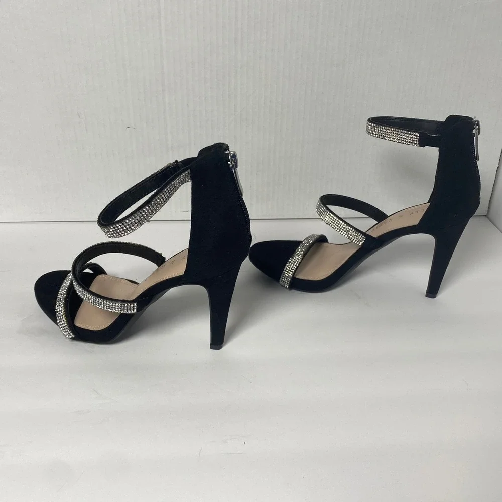 Kelly & Katie Black‎ Rhinestone Heels Stiletto Ankle Strap Party Shoes Size 6